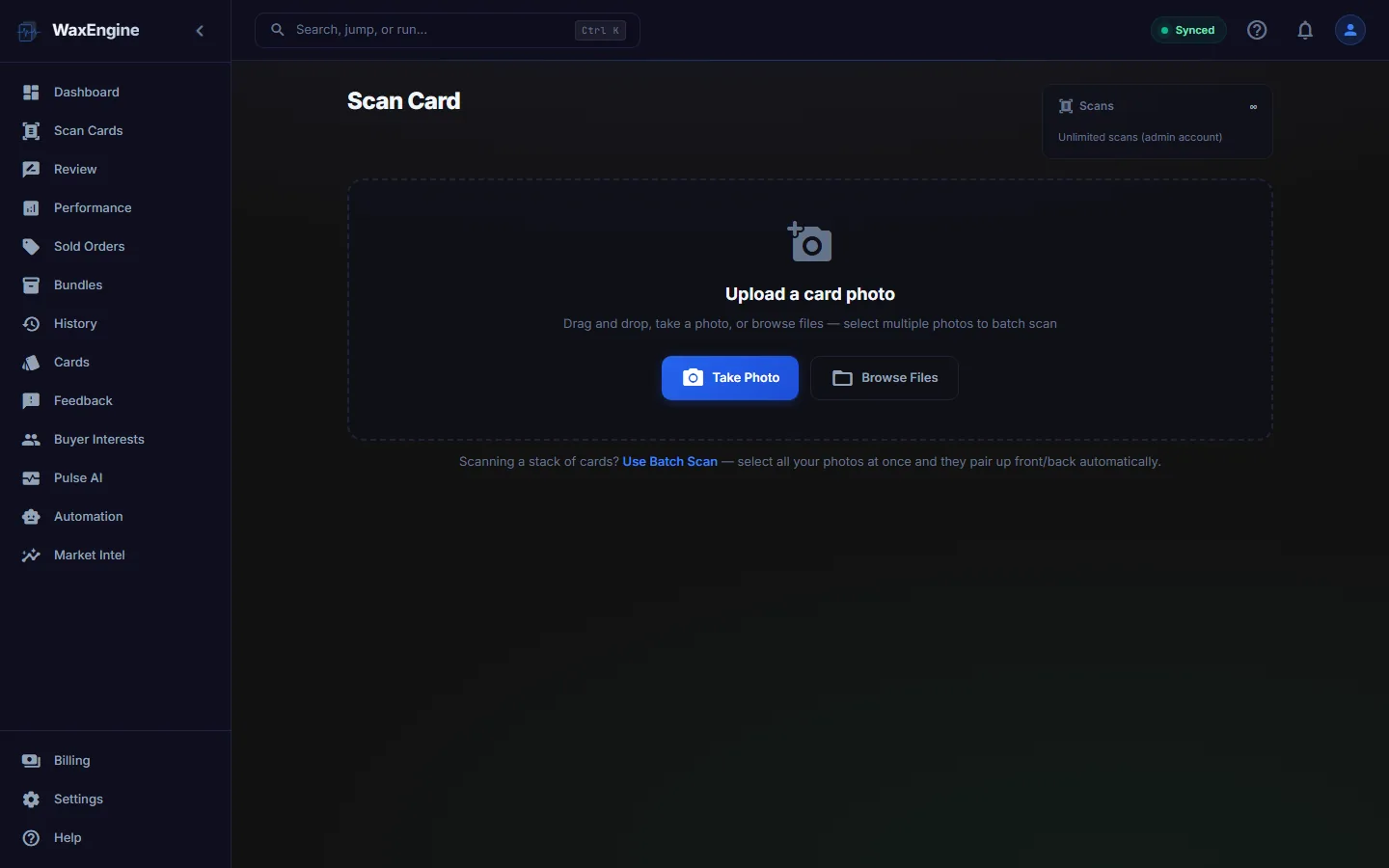 WaxEngine review screen ready to publish a card to eBay in one click